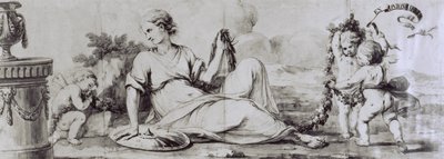 Kvindefigur med putti, allegorisk komposition, ca 1754, design af Andrea Appiani (1754-1817) til kommode-bureau af Giuseppe Maggiolini, Italien af Andrea the Elder Appiani