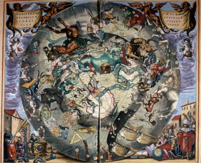 Repræsentation af den sydlige halvkugle af Cellarius. 17. århundredes bog. af Andreas (after) Cellarius