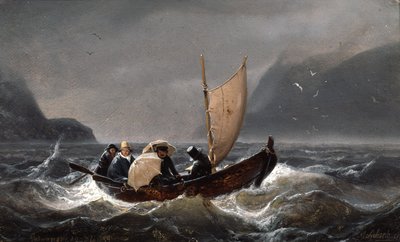 Kunstnere i stormvejr i Sognefjorden af Andreas Achenbach