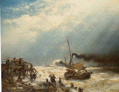 Tysk: Havnen i Oostende. 1858 Havnen i Ostende af Andreas Achenbach