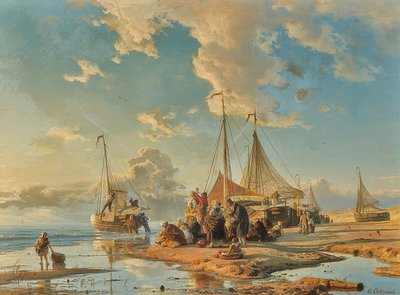 Hollandske fiskere efter fangsten. 1853 af Andreas Achenbach
