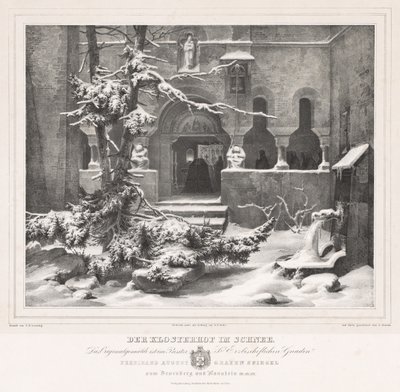 Kirkegård med sne, ca. 1835. af Andreas Borum