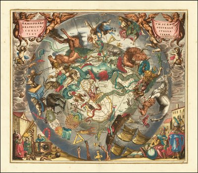 Himmelkort fra 1660 over den sydlige himmel, der illustrerer stjernebillederne på den sydlige halvkugle af Andreas Cellarius
