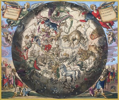 Den nordlige (boreale) halvkugle, fra "The Celestial Atlas, or the Harmony of the Universe", graveret af Pieter Schenk (1660-1719) og Gerard Valk (1651-1726) (håndkoloreret gravering) af Andreas Cellarius