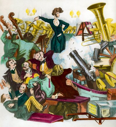 Satire af Hector Berlioz (1803-1869) under ledelse af et orkester. Satirisk tryk af Andreas Geiger af Andreas Geiger