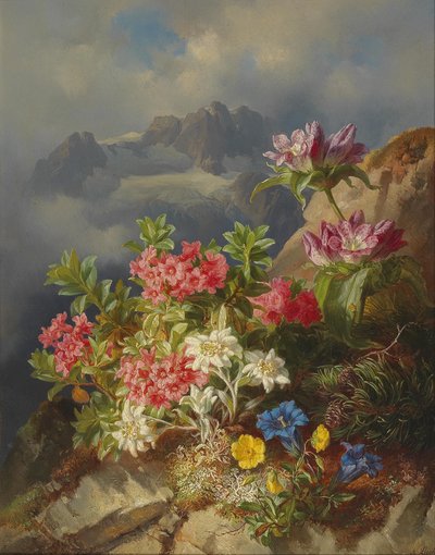 Stilleben med alpine blomster af Andreas Lach