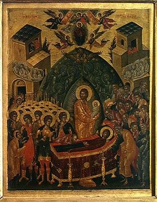 Dormition of the Virgin (tempera på panel) af Andreas Rico