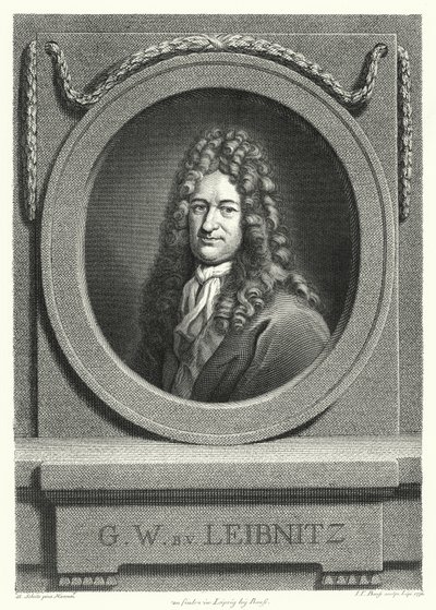 Gottfried Wilhelm Leibniz, tysk filosof, matematiker og polymat (gravering) af Andreas Scheits