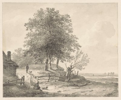 Landskab med et hus på en bakke af Andreas Schelfhout