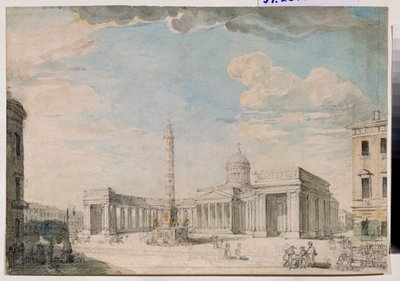 La cathedrale Notre Dame de Kazan (Notre-Dame-de-Kazan) a Sankt Petersborg (Kazan-katedralen i Skt. Petersborg) - Værk af Andrei Nikiforovich Voronikhin (Voronikhine) (1759-1814), blyant og akvarel på papir, omkring 1800, Russisk kunst 18.-19. århundrede,  af Andrei Nikiforovich Voronikhin