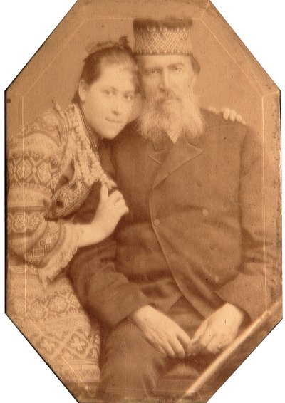 Portræt af digteren Yakov Petrovich Polonsky (Iakov Petrovitch Polonski) (1820-1898) med datteren Natalia. af Andrei Osipovich Karelin