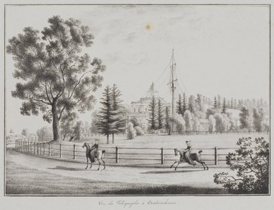 Udsigt over kælkepavillonen og telegrafen i Oranienbaum, 1821-1822 af Andrei Yefimovich Martynov