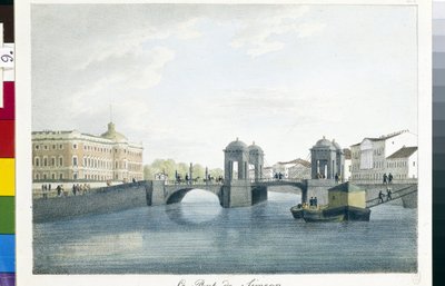 Udsigt over Simeon-broen i Sankt Petersborg. (Simeonbroen i Sankt Petersborg). Litografi og akvarel af Andrei Yefimovich Martynov (1768-1826) af Andrei Yefimovich Martynov