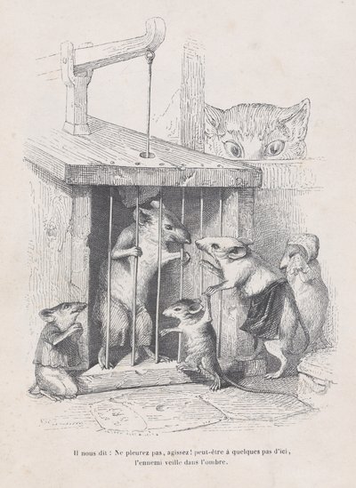Han fortæller os: græd ikke, handle! fra scener fra dyrelivets private og offentlige liv, ca. 1837-47. af Andrew Best Leloir