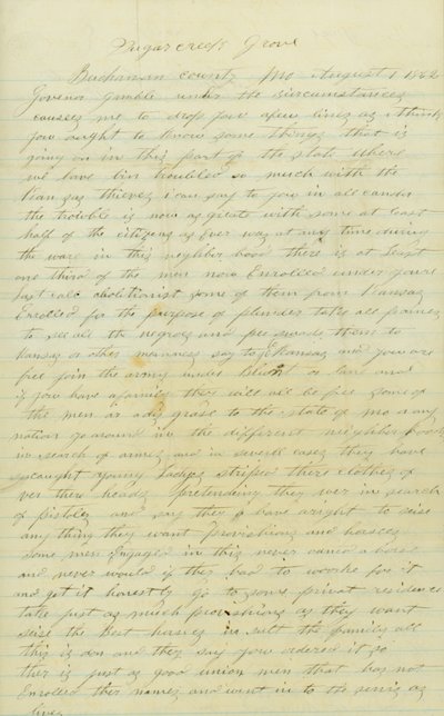 Brev underskrevet Andrew Brownlow, Buchanan County, Mo., til guvernør Gamble [Hamilton R. Gamble], 1. august 1862 af Andrew Brownlow