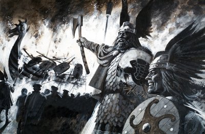 Lerwick Up Helly, en vikingefestival (gouache på papir) af Andrew Howat