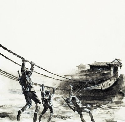 Slaget ved Luding-broen (gouache på papir) af Andrew Howat