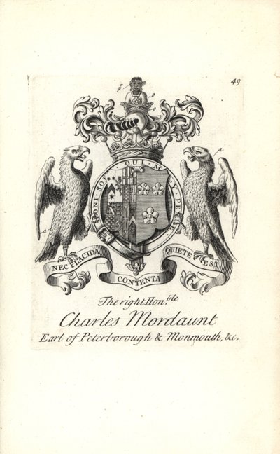 Våbenskjold og våbenskjold af den højre ærede Charles Mordaunt, 3. jarl af Peterborough og 1. jarl af Monmouth af Andrew Johnston