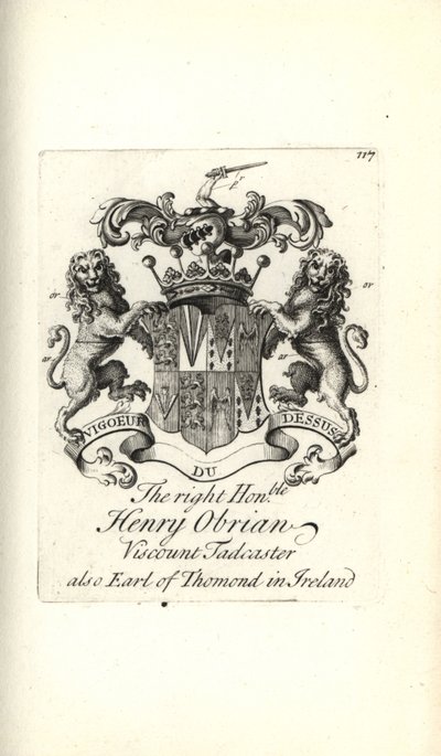 Våbenskjold og våbenskjold af den højre ærede Henry OBrien, Viscount Tadcaster, 8. jarl af Thomond i Irland af Andrew Johnston