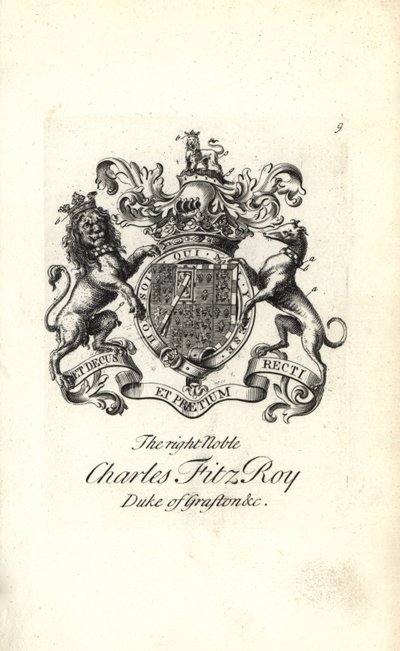 Våbenskjold og våbenskjold af den højre adelige Charles FitzRoy, 2. hertug af Grafton af Andrew Johnston