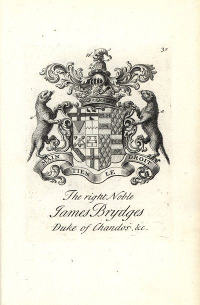 Våbenskjold og våbenskjold af den højre adelige James Brydges, hertug af Chandos af Andrew Johnston
