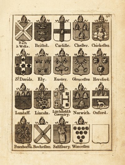 Våbenskjold fra biskopperne af Bath & Wells, Bristol, Carlisle, Chester, Chichester osv. af Andrew Johnston