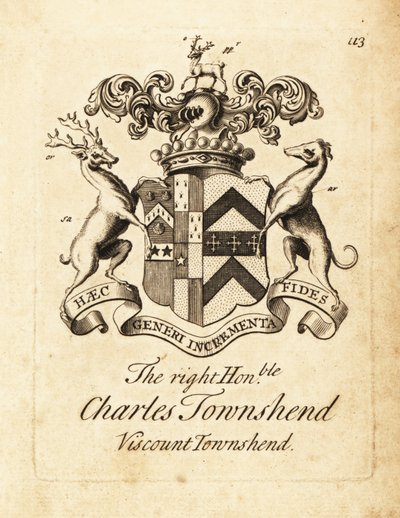 Våbenskjold af den højre ærede Charles Townshend, 2. Viscount Townshend af Andrew Johnston