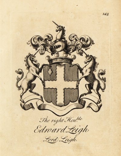 Våbenskjold af den højre ærede Edward Leigh, Lord Leigh, 3. Baron Leigh af Andrew Johnston