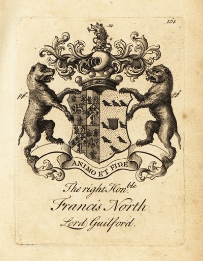 Våbenskjold fra den højre ærede Francis North, Lord Guilford, 2. Baron Guilford af Andrew Johnston
