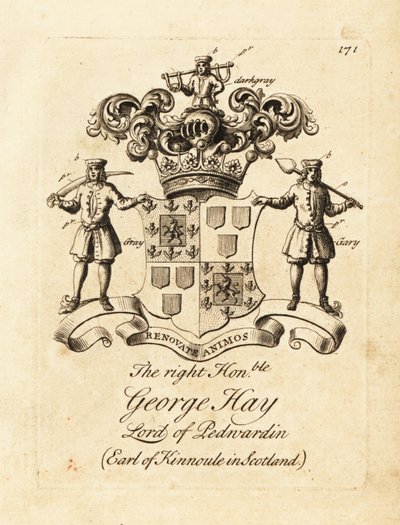 Våbenskjold fra den højre ærede George Hay, Lord of Penwardian, 8. jarl af Kinnoule i Skotland af Andrew Johnston
