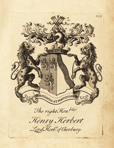 Våbenskjold af den højre ærede Henry Herbert, Lord Herbert af Cherbury, Baron Herbert af Cherbury (eller Chirbury) af Andrew Johnston