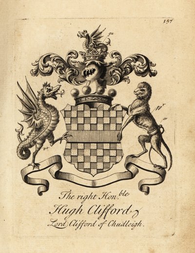 Våbenskjold fra den højre ærede Hugh Clifford, Lord Clifford af Chudleigh, 2. baron Clifford af Chudleigh (1663-1730) af Andrew Johnston