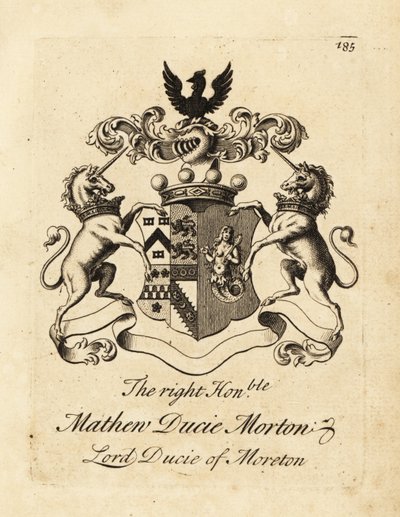 Våbenskjold af den højre ærede Mathew Ducie Morton, Lord Ducie of Moreton af Andrew Johnston