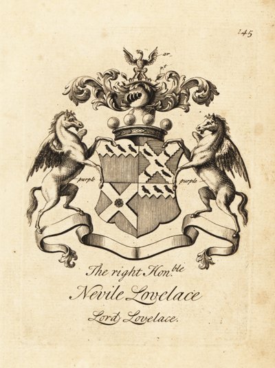 Våbenskjold fra den højre ærede Nevile Lovelace, Lord Lovelace, 6. Baron Lovelace af Andrew Johnston