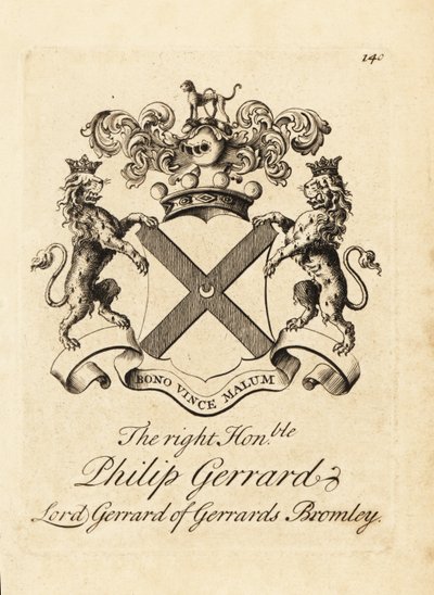 Våbenskjold af den højre ærede Philip Gerrard, Lord Gerrard af Gerrards Bromley, 7. Baron Gerard af Andrew Johnston