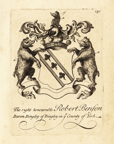 Våbenskjold af den højre ærede Robert Benson, Baron Bingley af Bingley i County of York af Andrew Johnston