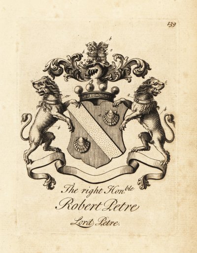 Våbenskjold af den højre ærede Robert Petre, Lord Petre, 8. Baron Petre af Andrew Johnston