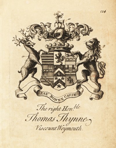 Våbenskjold af højre ærede Thomas Thynne, 2. Viscount Weymouth af Andrew Johnston