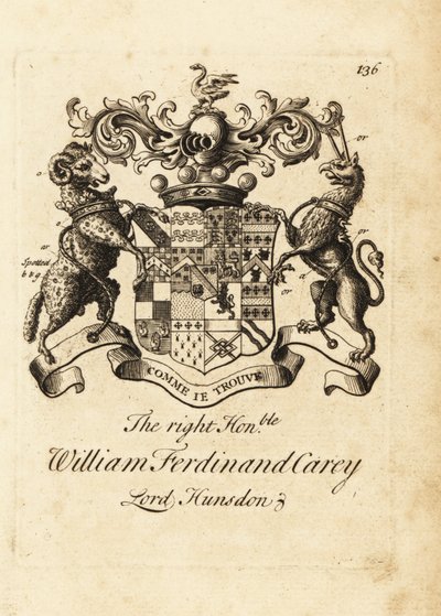 Våbenskjold af højre ærede William Ferdinand Carey, 8. Baron Hundsen, Lord Hunsdon af Andrew Johnston