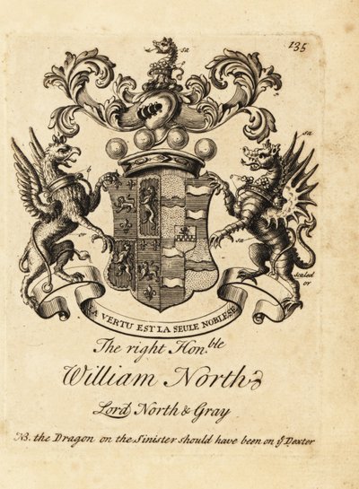 Våbenskjold for den højre ærede William North, Lord North & Gray, 6. Baron North, 2. Baron Gray af Andrew Johnston