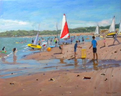 Cricket og rødt og hvidt sejl, Abersoch, 2011 af Andrew Macara