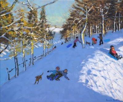 Familieslædekørsel, Youlgreave, Derbyshire. 2016, af Andrew Macara