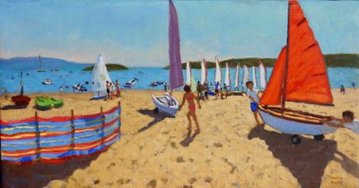 Skubber båden ud, Abersoch, 2016, af Andrew Macara