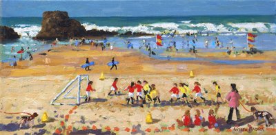 Sportsdag, Perranporth, 2017, (olie på lærred) af Andrew Macara