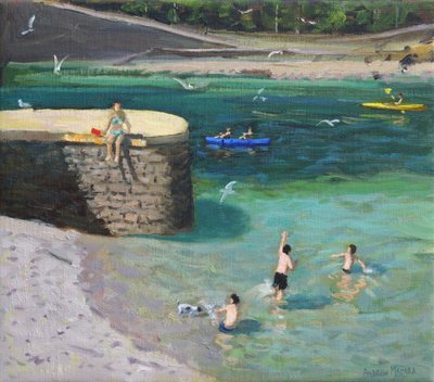 The Harbour, Looe, 2018, (olie på lærred) af Andrew Macara