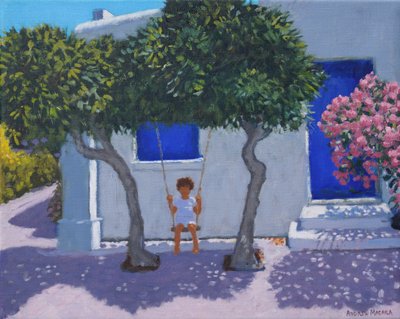 Gyngen, Rhodos, 2020, (olie på lærred) af Andrew Macara