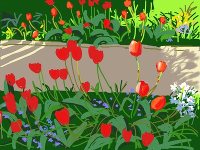 Tulipaner og Mariehøns, 2017, (iPad-maleri) af Andrew Macara