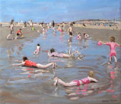 Vådt sand, West Wittering (olie på lærred) af Andrew Macara