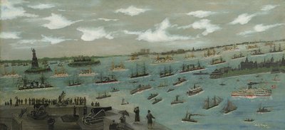 Gennemgang af den amerikanske flåde i New York Harbor med Frihedsgudinden, 1893 af Andrew Meyer