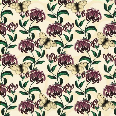 Honeysuckle with Clouded Apollo-light, 2017 (akvarel, blæk, digital) af Andrew Watson